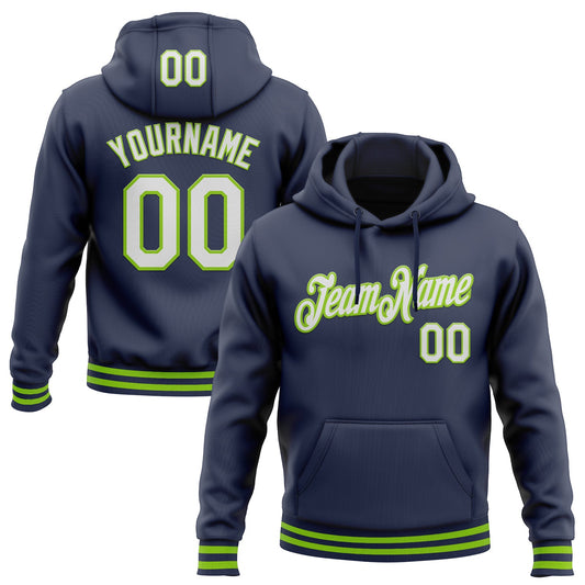 Custom Stitched Navy White-Neon Green Sports Pullover Sweatshirt Hoodie - Main View