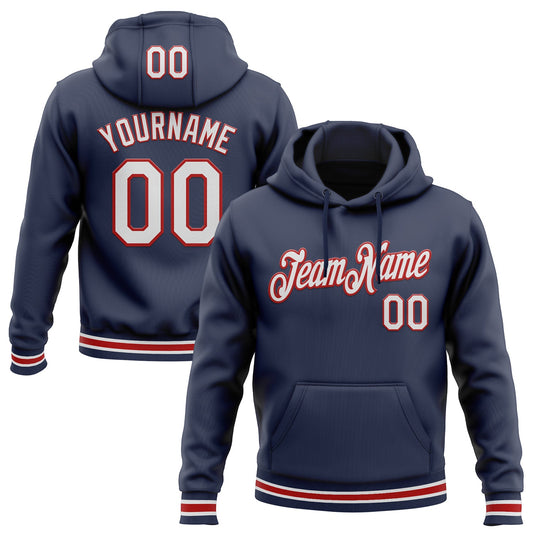 Custom Stitched Navy White-Red Sports Pullover Sweatshirt Hoodie - Main View