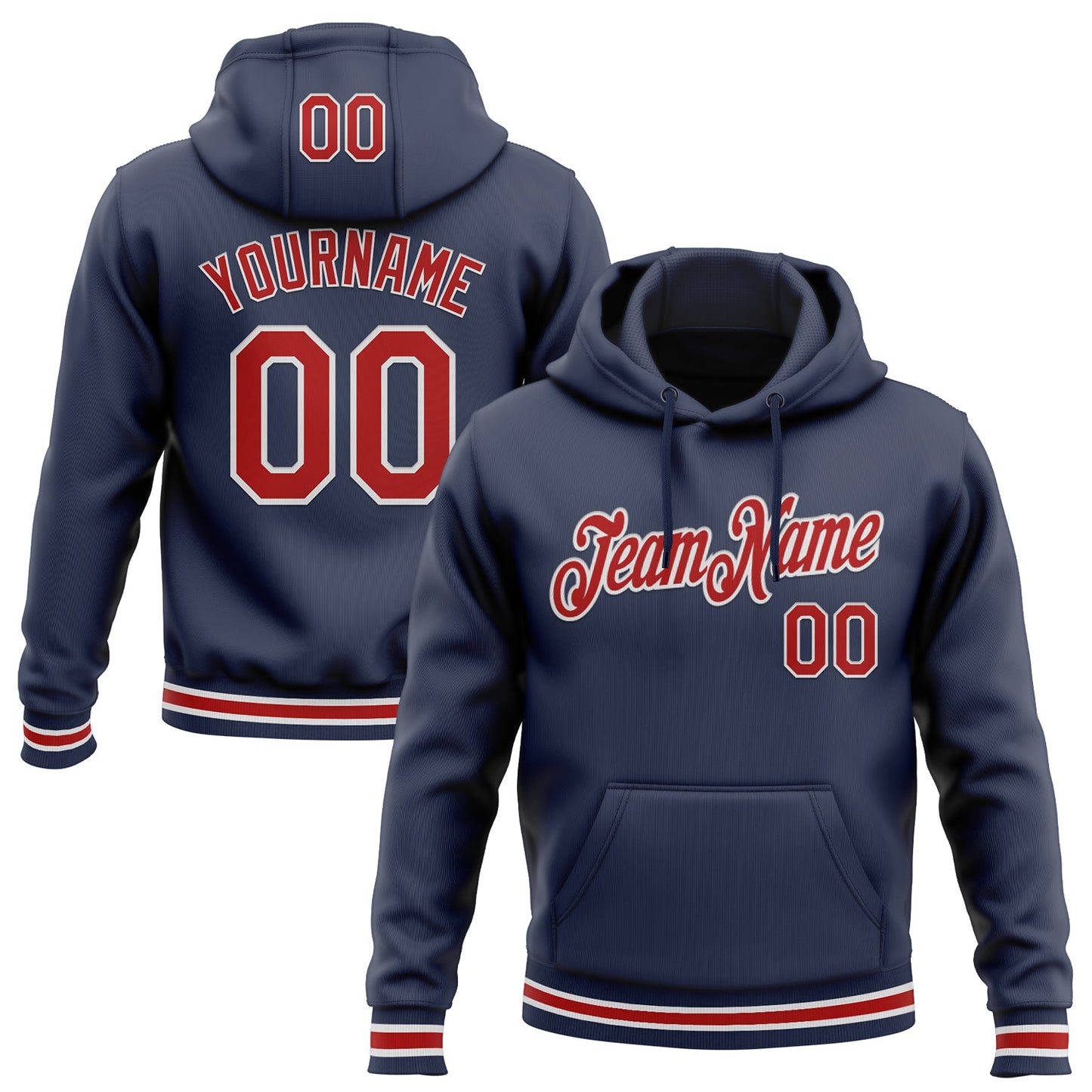 Custom Stitched Navy Red-White Sports Pullover Sweatshirt Hoodie - Main View