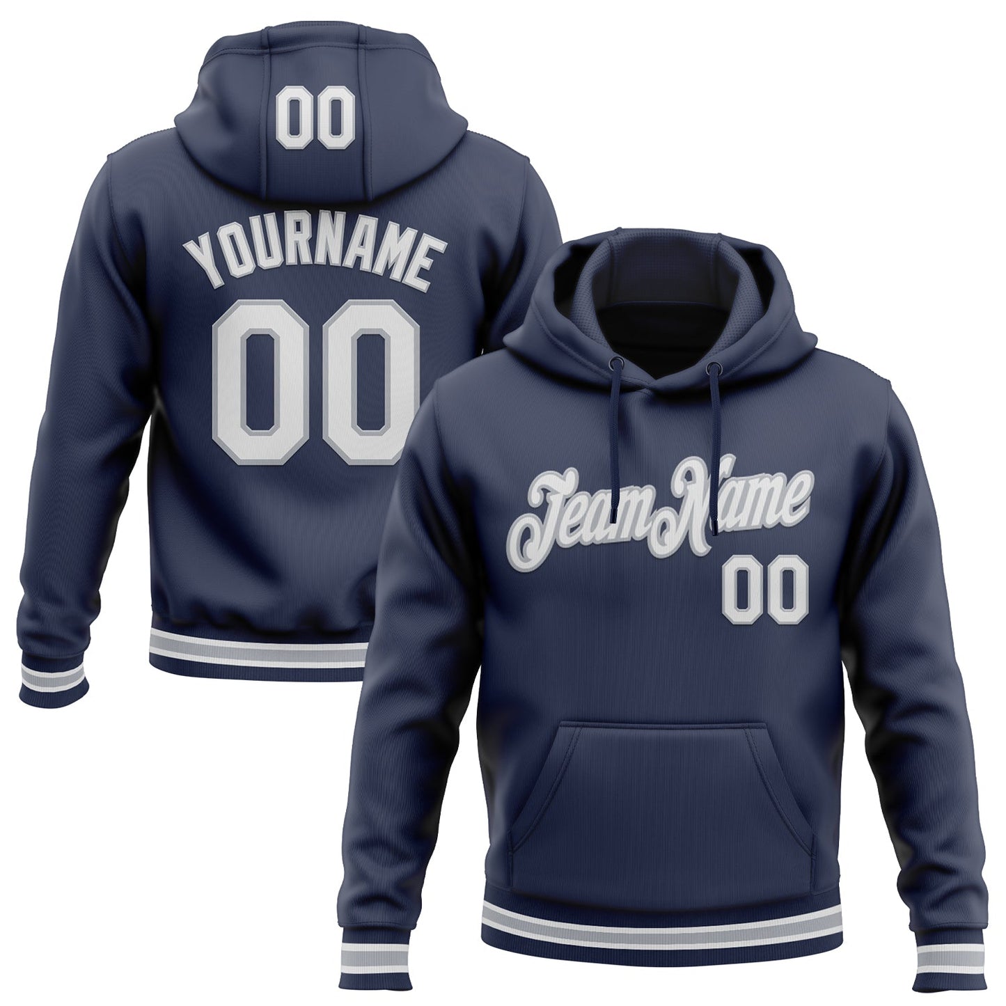 Custom Stitched Navy White-Gray Sports Pullover Sweatshirt Hoodie - Main View