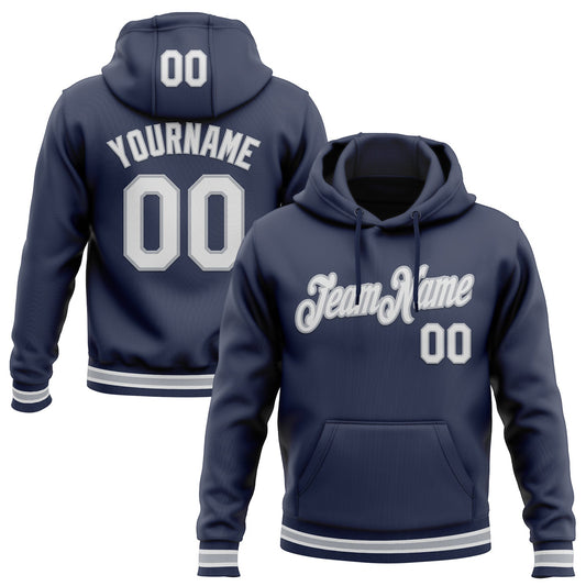 Custom Stitched Navy White-Gray Sports Pullover Sweatshirt Hoodie - Main View