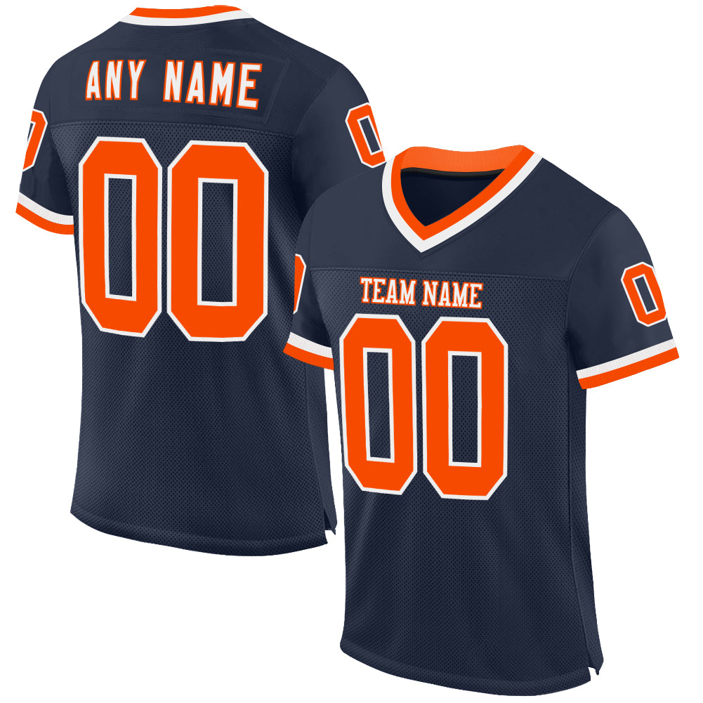 Custom Navy Orange-White Mesh Authentic Throwback Football Jersey - Main View