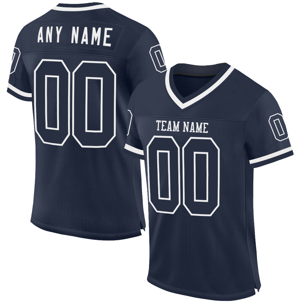 Custom Navy White Mesh Authentic Throwback Football Jersey - Main View