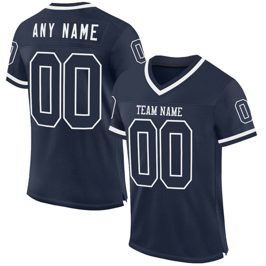 Custom Navy White Mesh Authentic Throwback Football Jersey - Main View