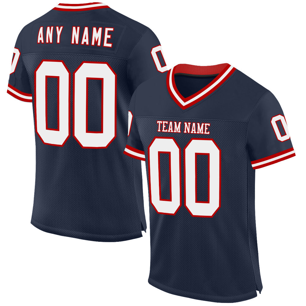 Custom Navy White-Red Mesh Authentic Throwback Football Jersey - Main View