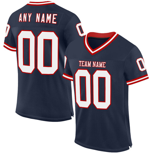 Custom Navy White-Red Mesh Authentic Throwback Football Jersey - Main View
