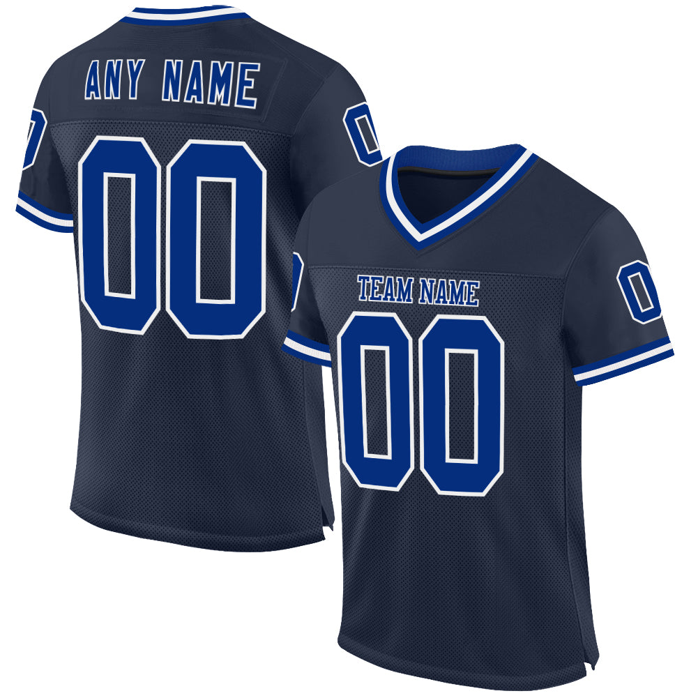 Custom Navy Royal-White Mesh Authentic Throwback Football Jersey - Main View