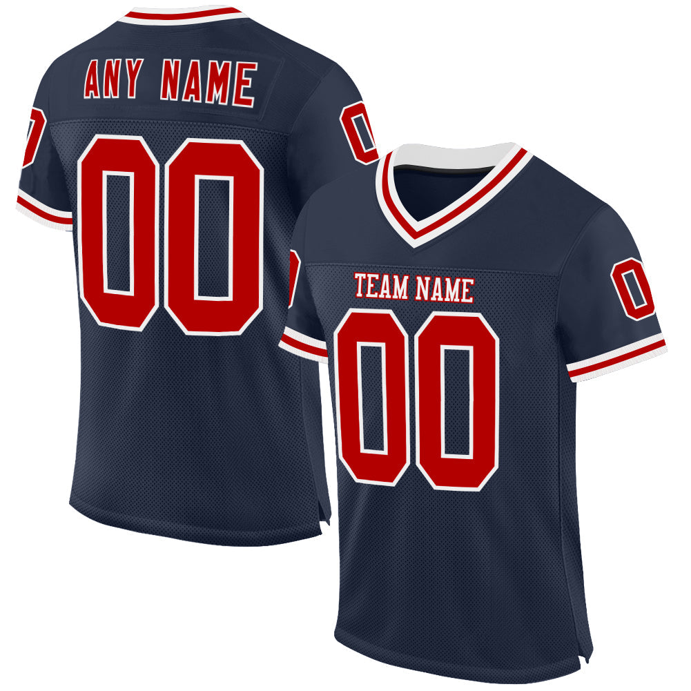 Custom Navy Red-White Mesh Authentic Throwback Football Jersey - Main View