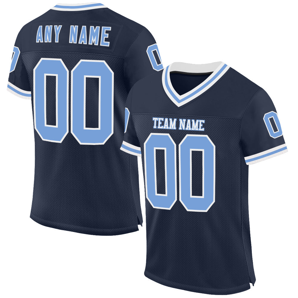 Custom Navy Light Blue-White Mesh Authentic Throwback Football Jersey - Main View