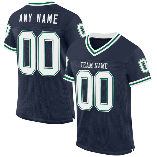 Custom Navy White-Kelly Green Mesh Authentic Throwback Football Jersey - Main View