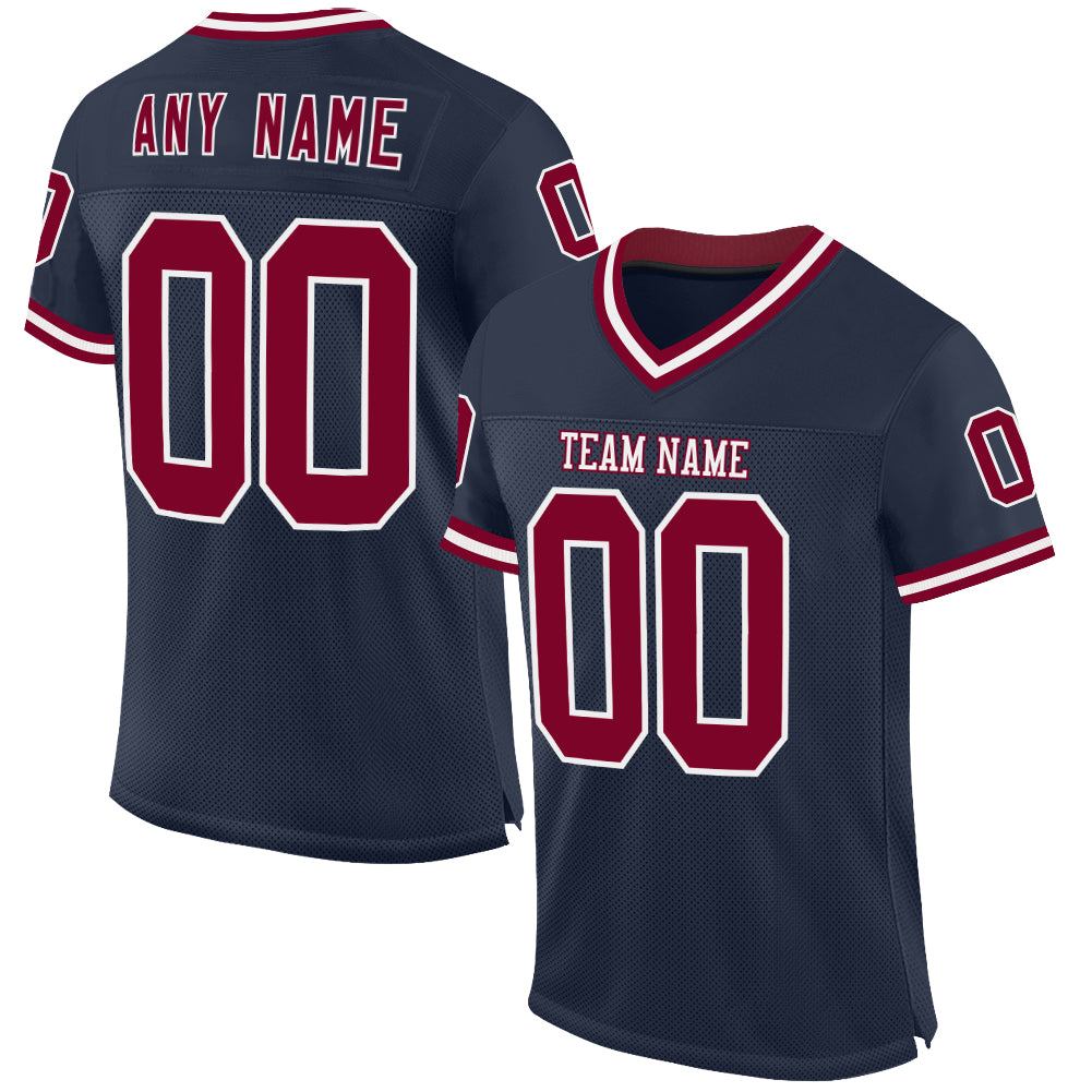 Custom Navy Maroon-White Mesh Authentic Throwback Football Jersey - Main View