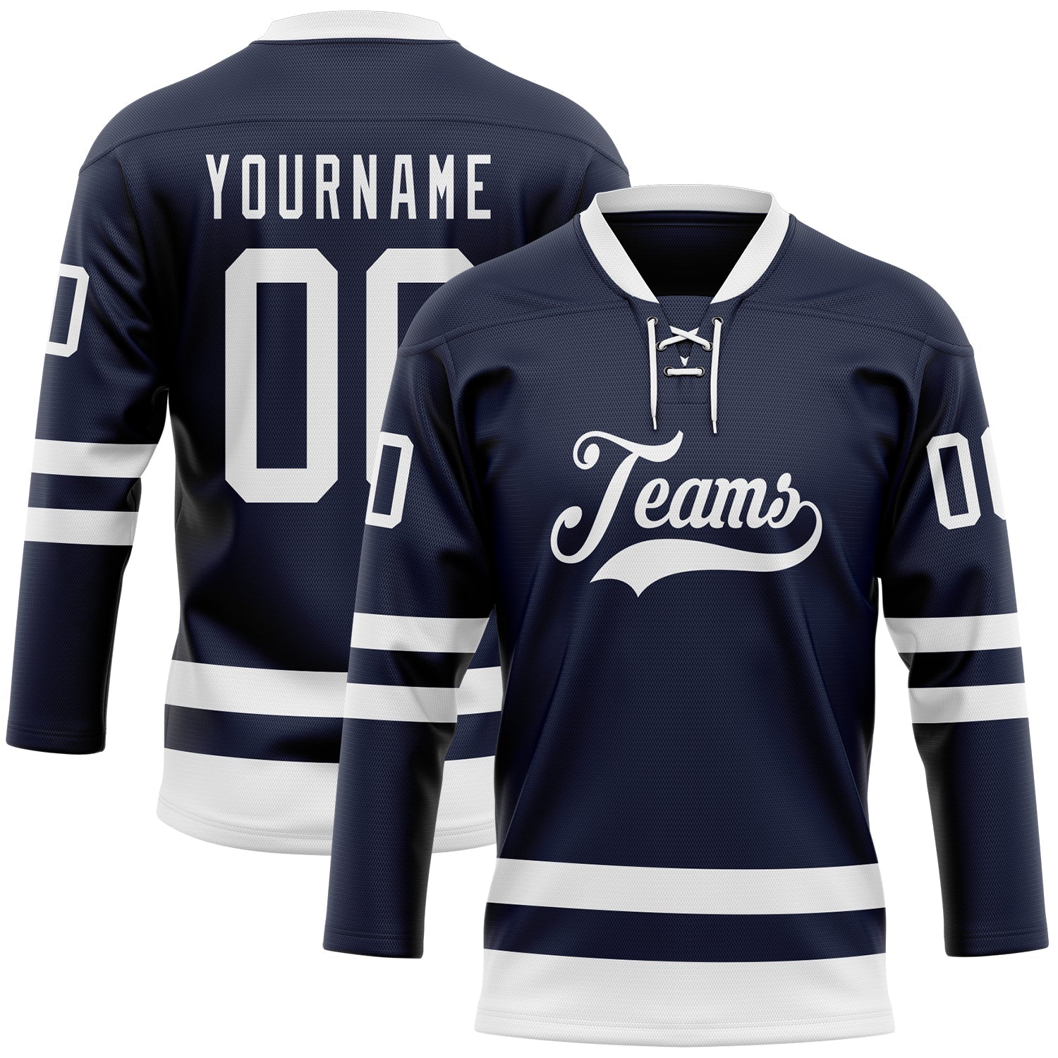 Custom Navy White Hockey Lace Neck Jersey - Main View