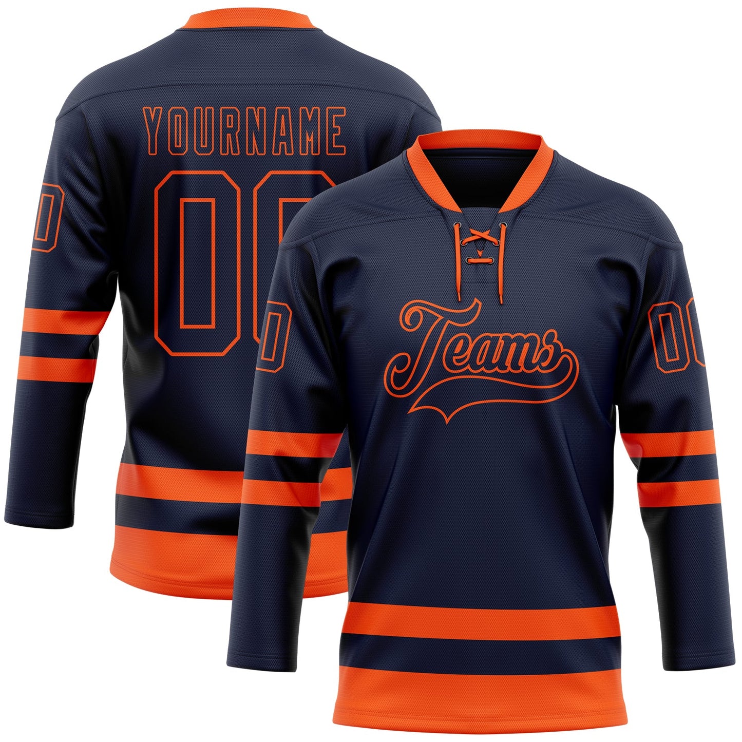 Custom Navy Orange Hockey Lace Neck Jersey - Main View