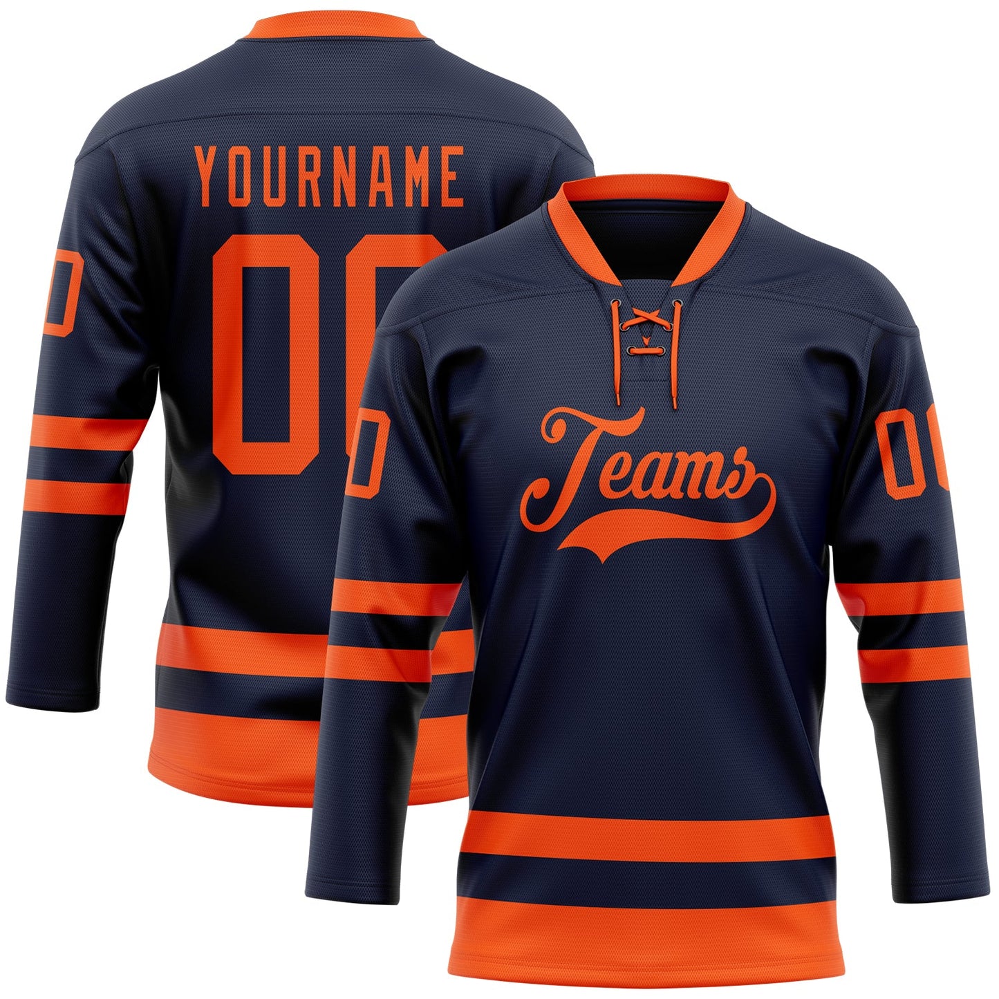 Custom Navy Orange Hockey Lace Neck Jersey - Main View