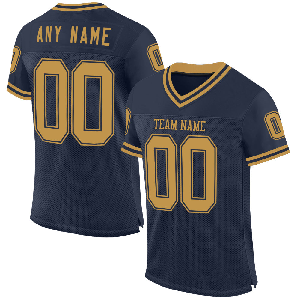 Custom Navy Old Gold Mesh Authentic Throwback Football Jersey - Main View