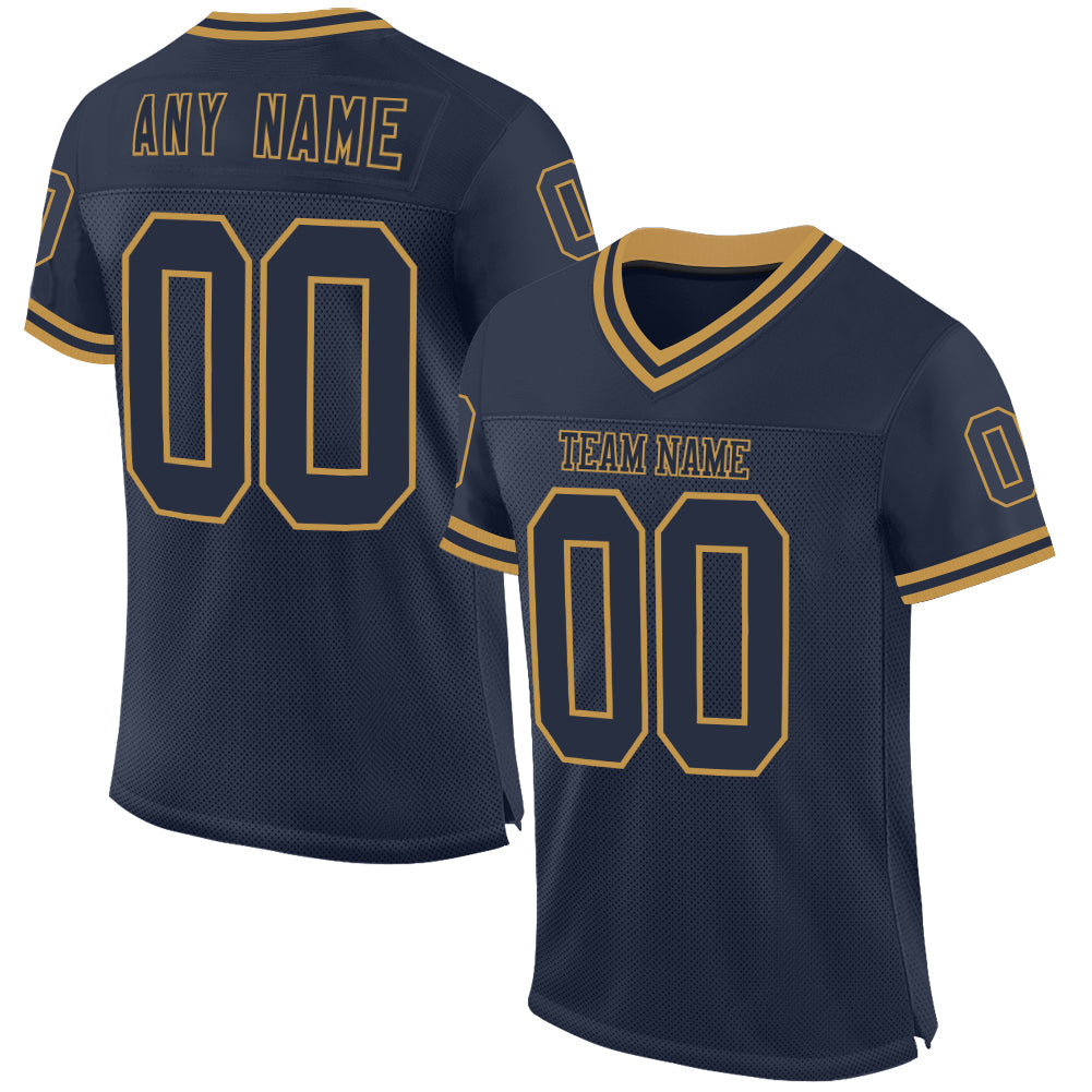 Custom Navy Old Gold Mesh Authentic Throwback Football Jersey - Main View
