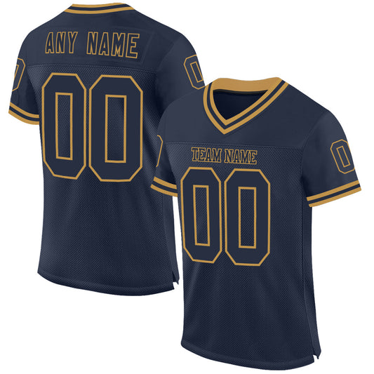 Custom Navy Old Gold Mesh Authentic Throwback Football Jersey - Main View