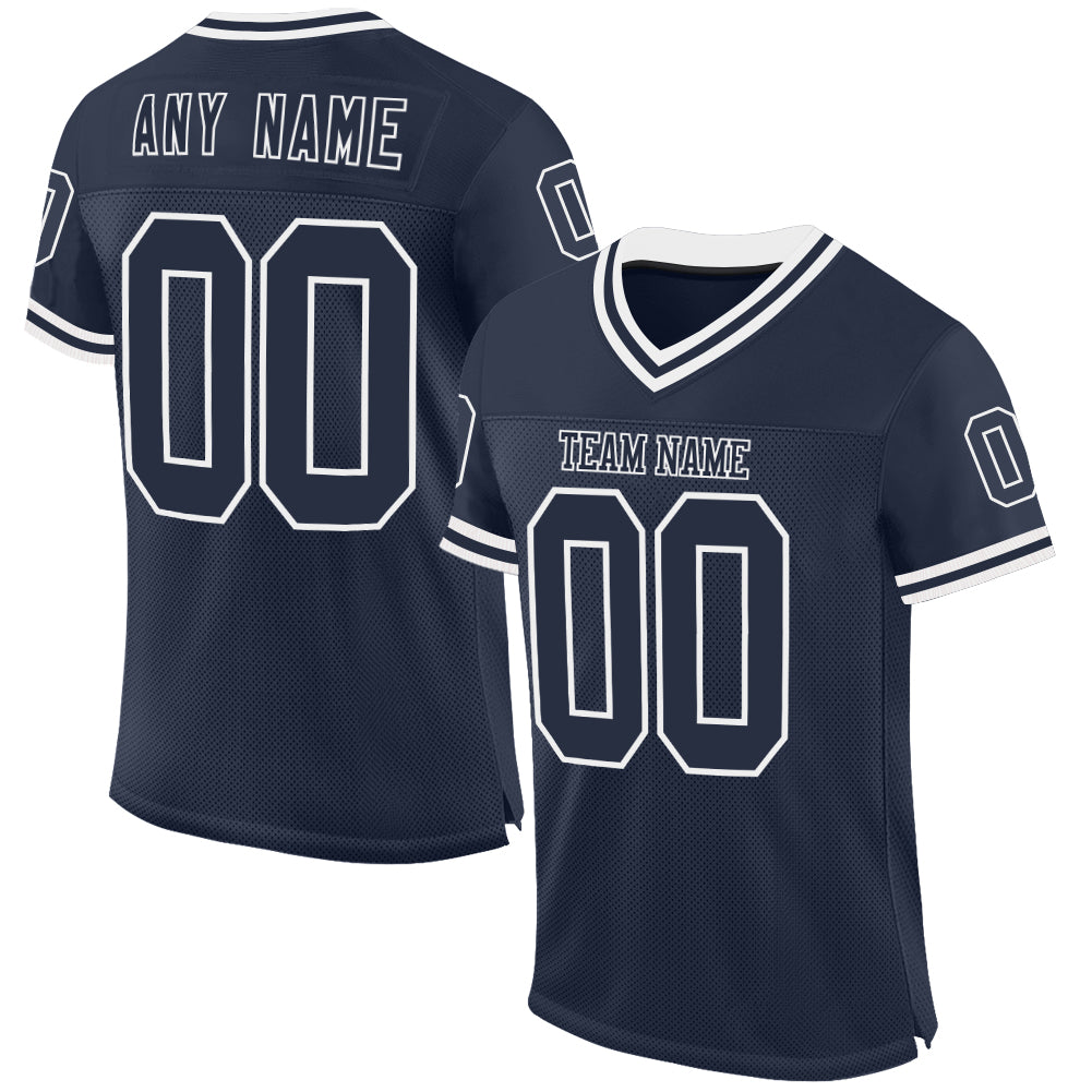 Custom Navy White Mesh Authentic Throwback Football Jersey - Main View