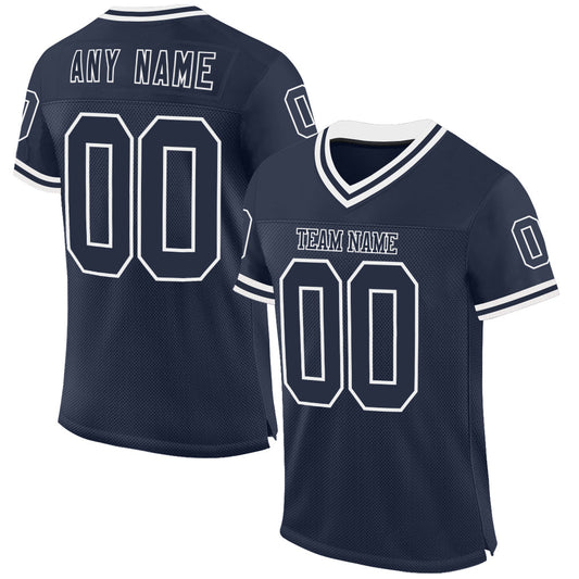 Custom Navy White Mesh Authentic Throwback Football Jersey - Main View
