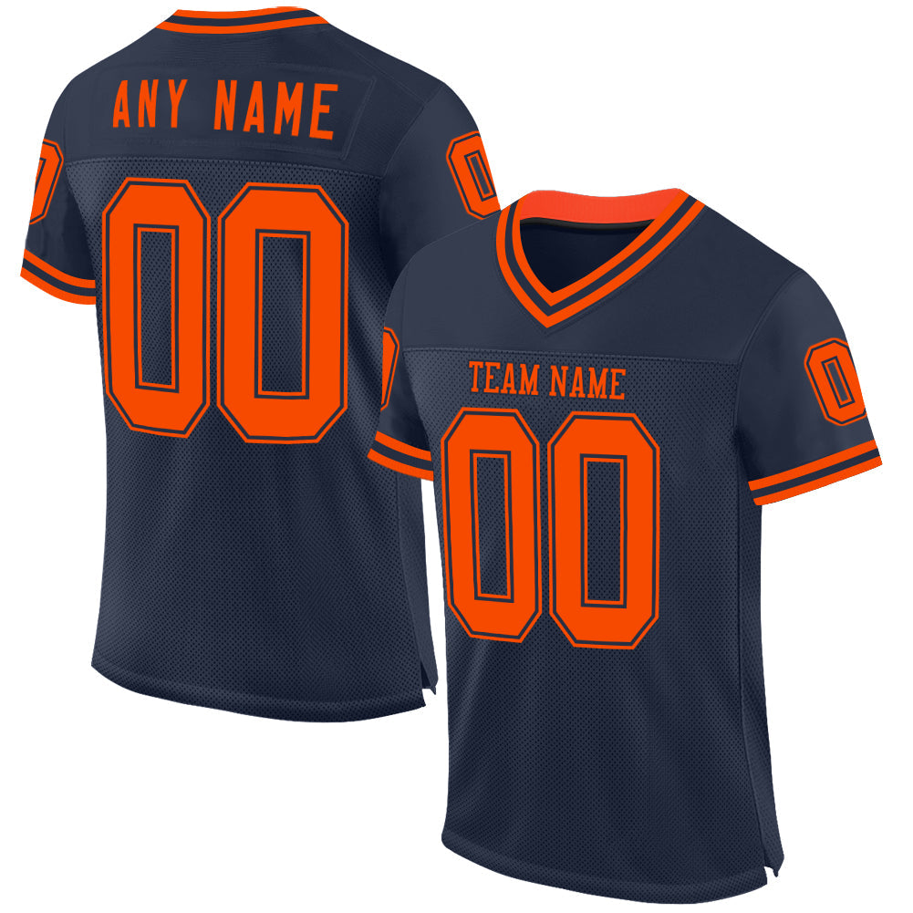 Custom Navy Orange Mesh Authentic Throwback Football Jersey - Main View