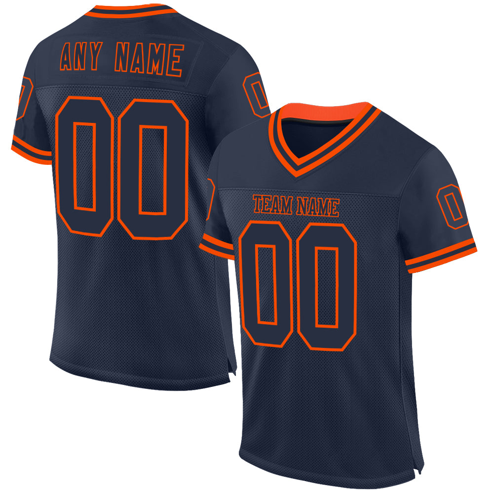 Custom Navy Orange Mesh Authentic Throwback Football Jersey - Main View