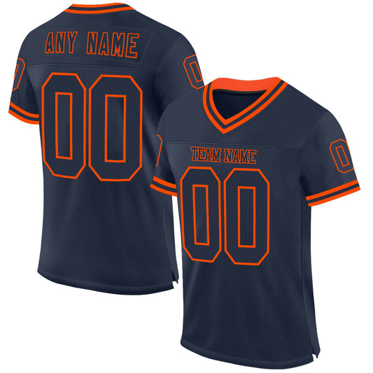 Custom Navy Orange Mesh Authentic Throwback Football Jersey - Main View