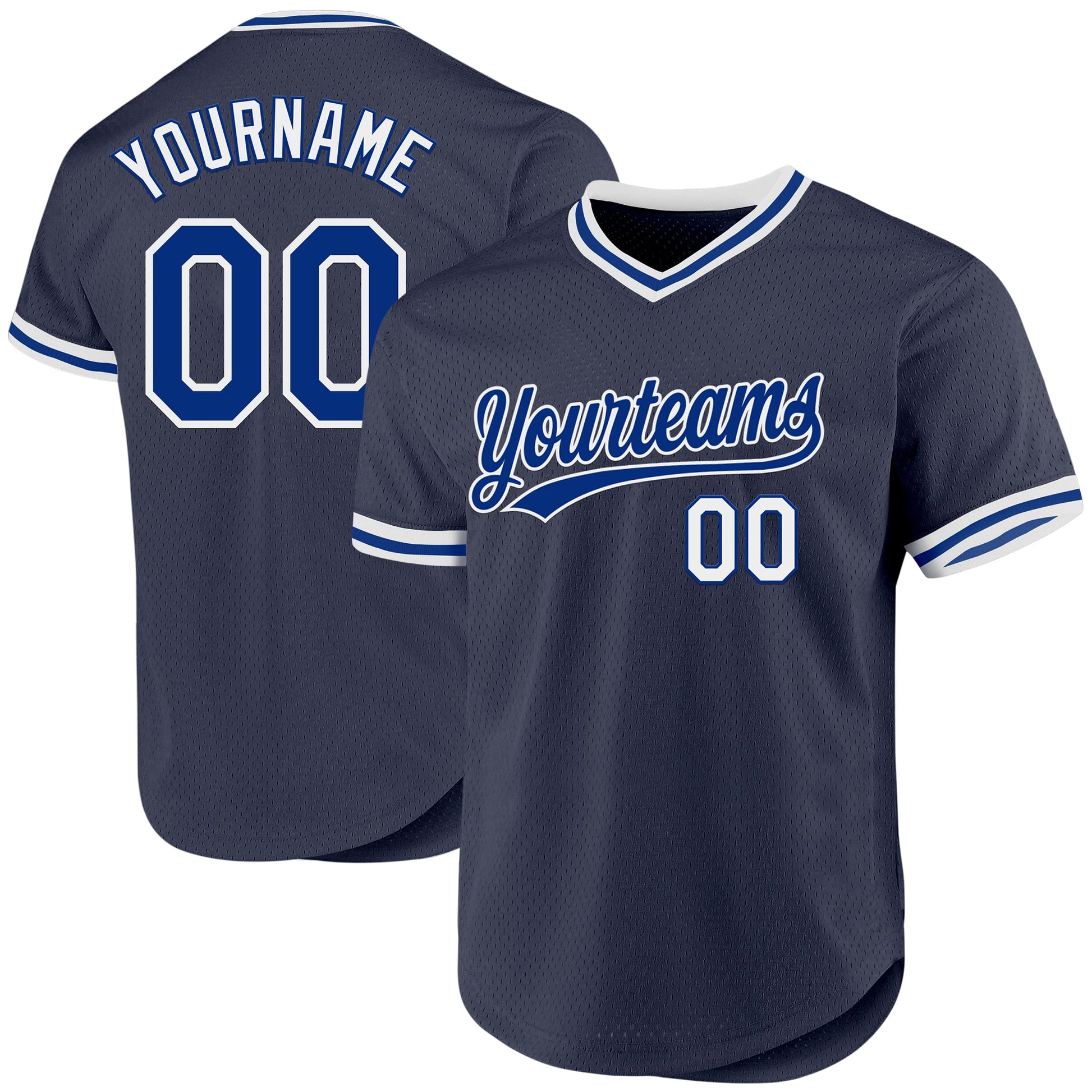 Custom Navy Royal-White Authentic Throwback Baseball Jersey - Main View