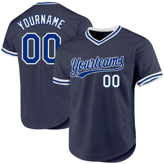 Custom Navy Royal-White Authentic Throwback Baseball Jersey - Main View