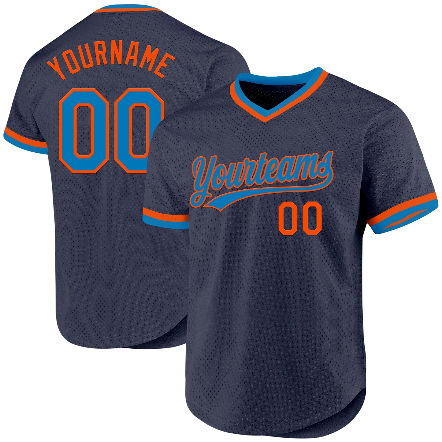 Custom Navy Blue-Orange Authentic Throwback Baseball Jersey - Main View