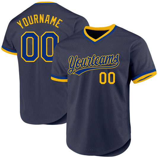 Custom Navy Royal-Gold Authentic Throwback Baseball Jersey - Main View
