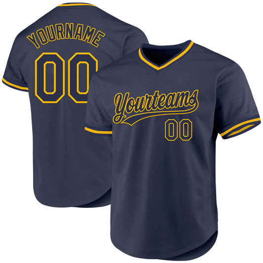 Custom Navy Gold Authentic Throwback Baseball Jersey - Main View