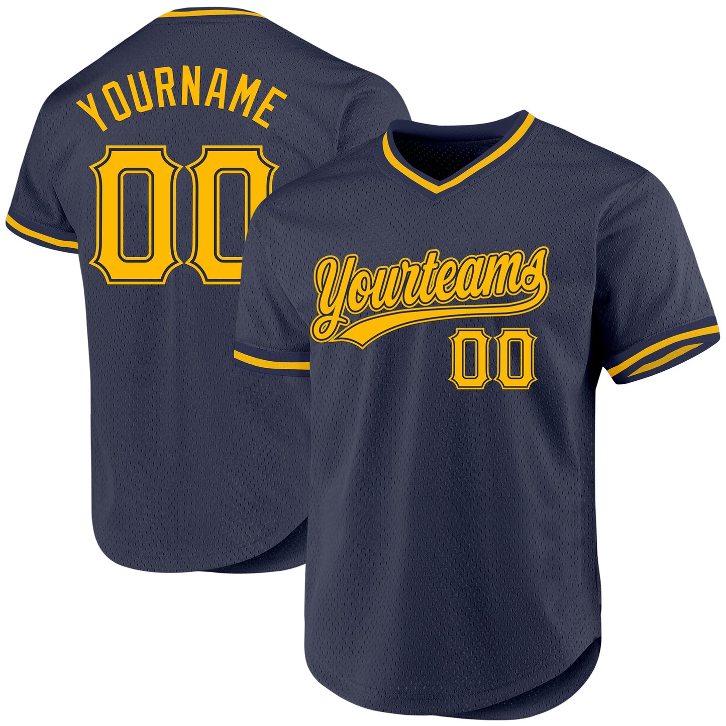 Custom Navy Gold Authentic Throwback Baseball Jersey - Main View
