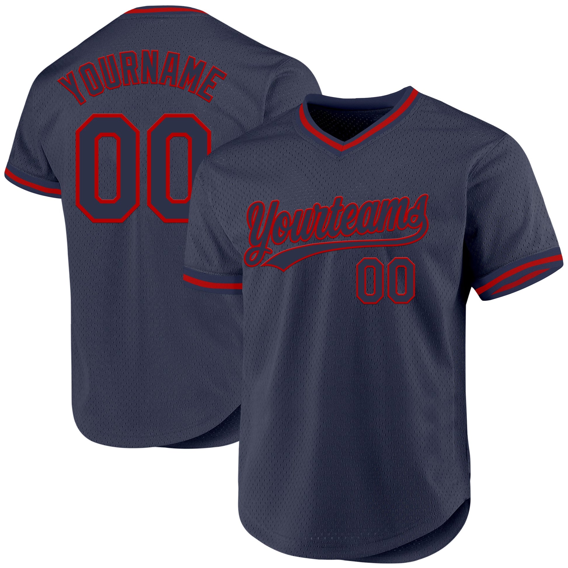 Custom Navy Red Authentic Throwback Baseball Jersey - Main View