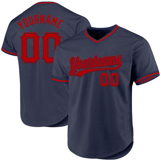Custom Navy Red Authentic Throwback Baseball Jersey - Main View