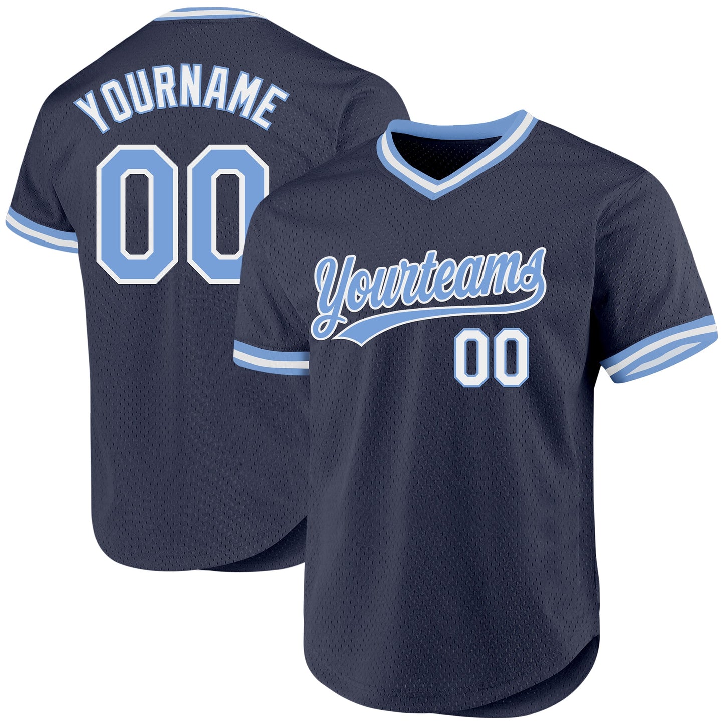 Custom Navy Light Blue-White Authentic Throwback Baseball Jersey - Main View