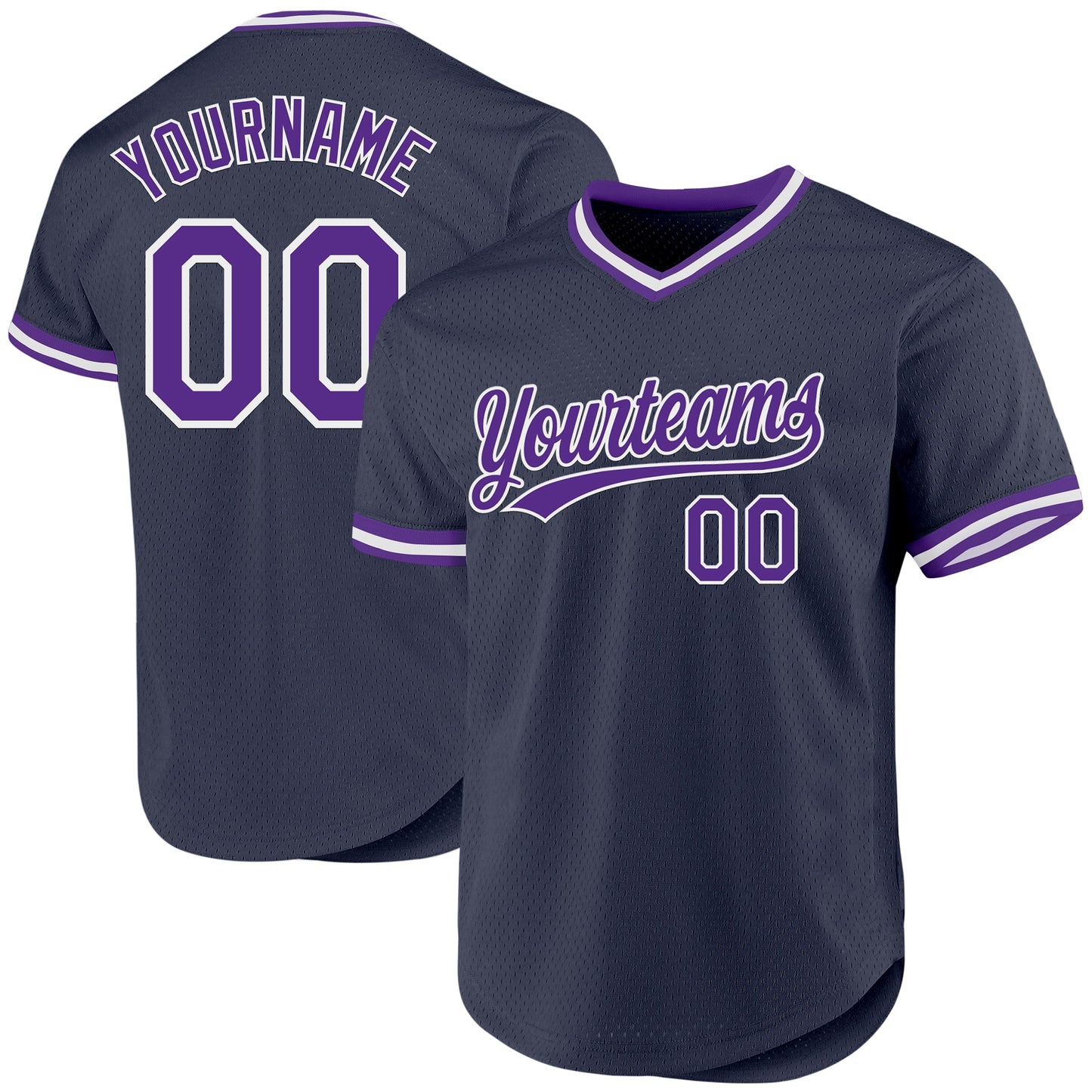 Custom Navy Purple-White Authentic Throwback Baseball Jersey - Main View