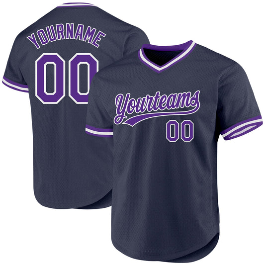 Custom Navy Purple-White Authentic Throwback Baseball Jersey - Main View