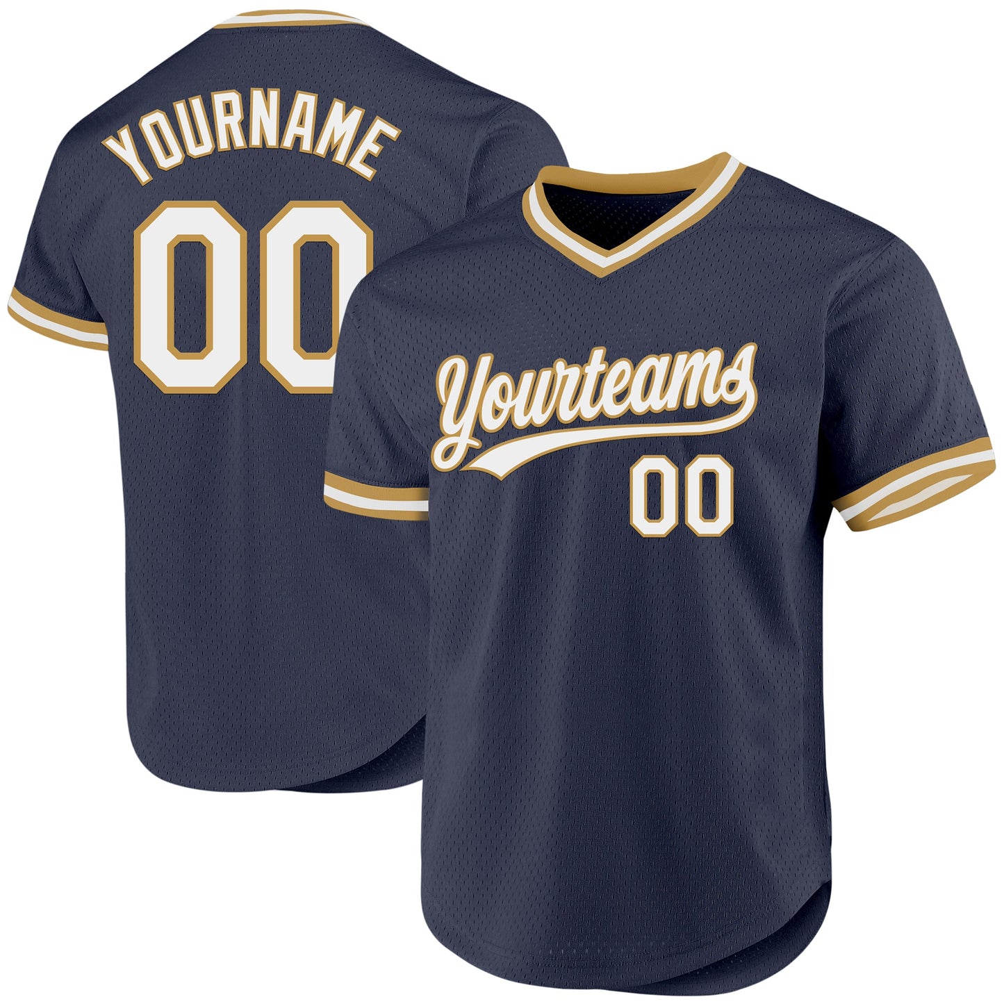 Custom Navy White-Old Gold Authentic Throwback Baseball Jersey - Main View