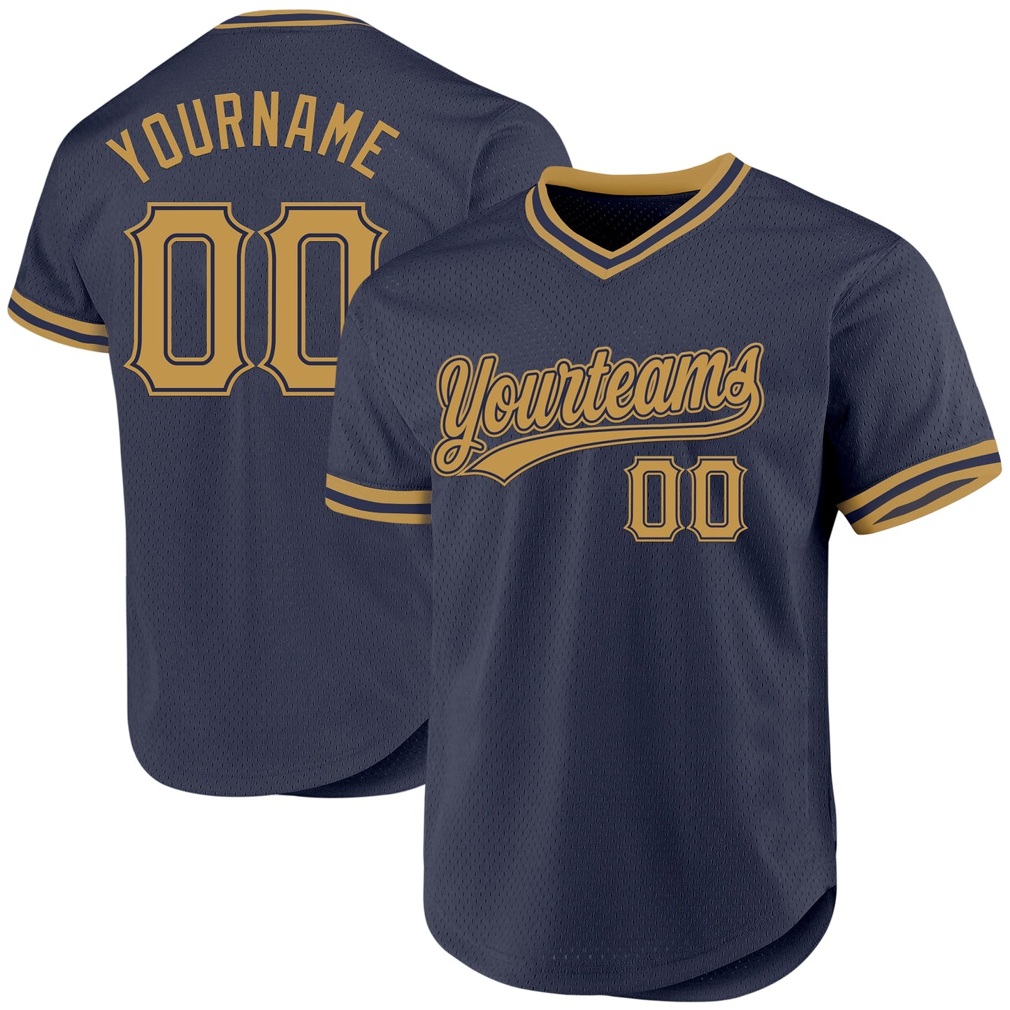Custom Navy Old Gold Authentic Throwback Baseball Jersey - Main View