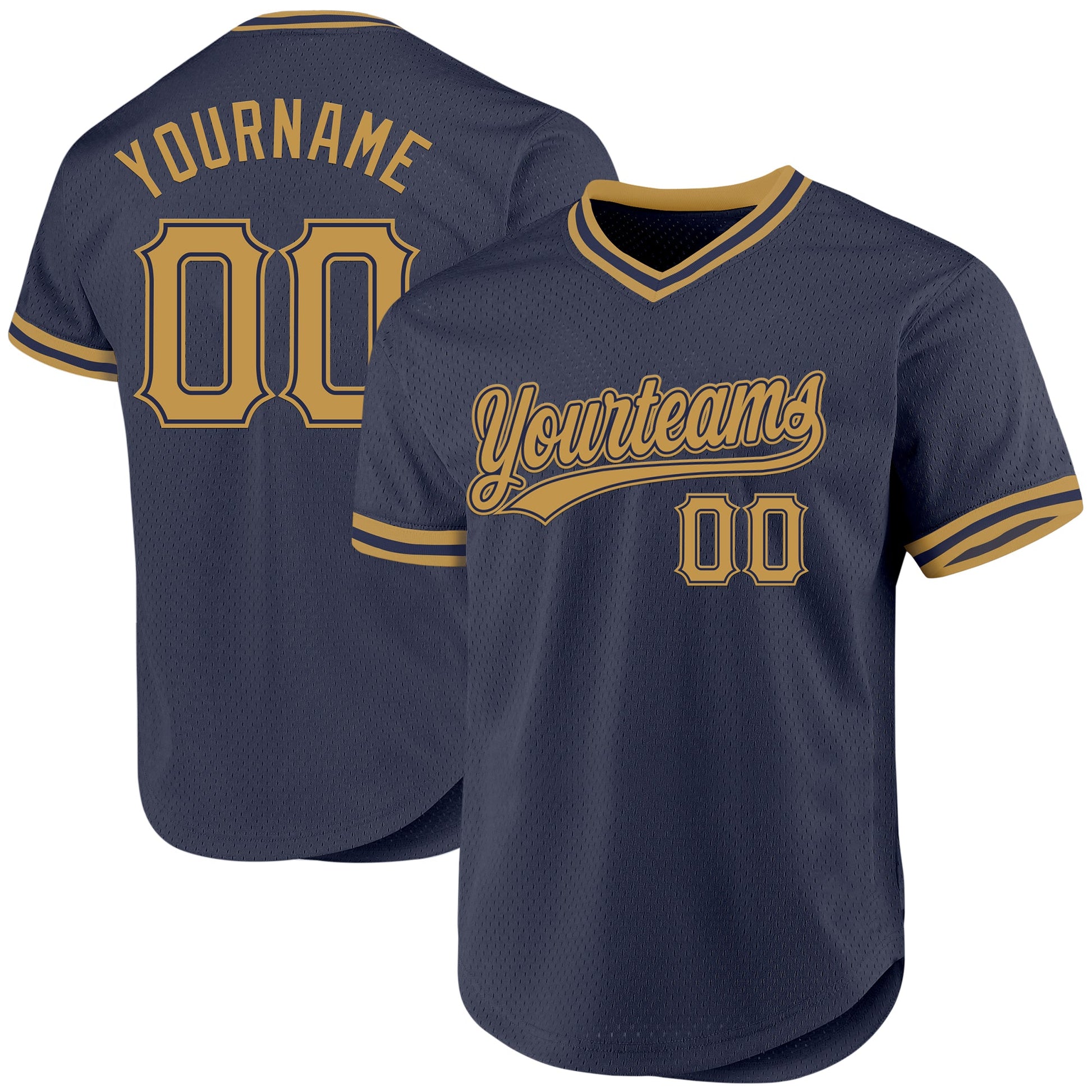 Custom Navy Old Gold Authentic Throwback Baseball Jersey - Main View