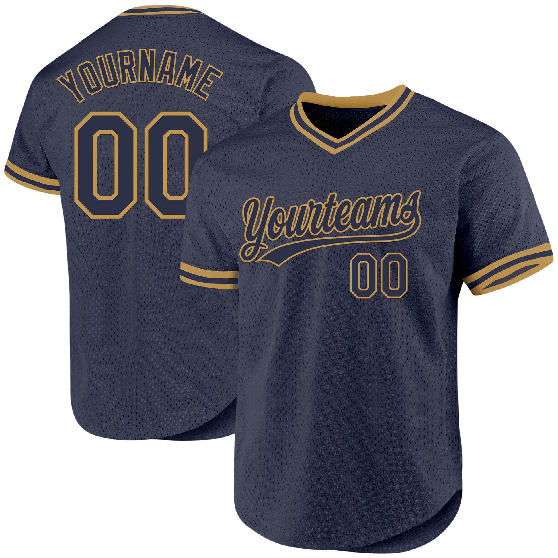 Custom Navy Old Gold Authentic Throwback Baseball Jersey - Main View