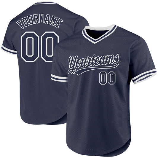 Custom Navy White Authentic Throwback Baseball Jersey - Main View