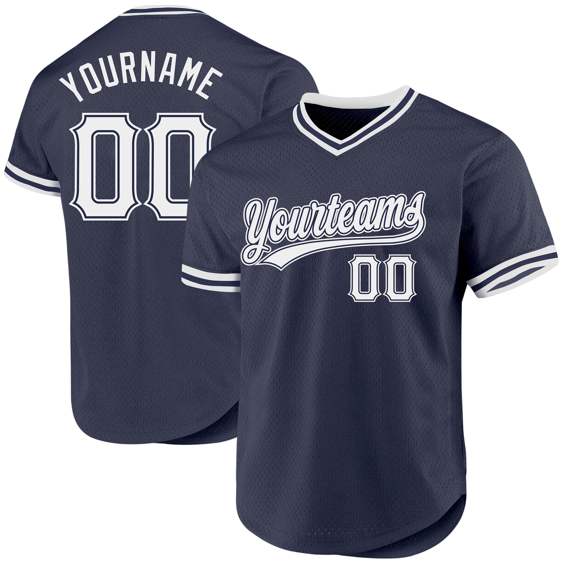 Custom Navy White Authentic Throwback Baseball Jersey - Main View