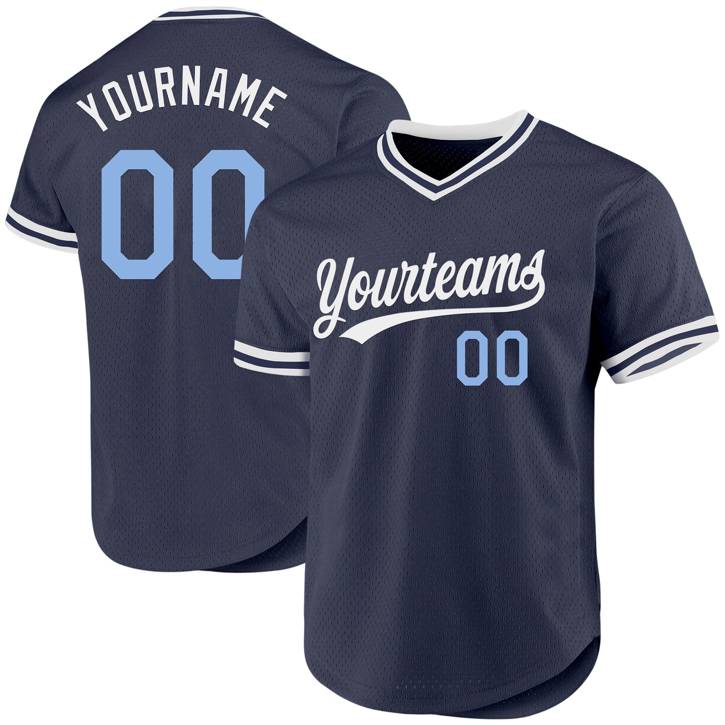 Custom Navy Light Blue-White Authentic Throwback Baseball Jersey - Main View