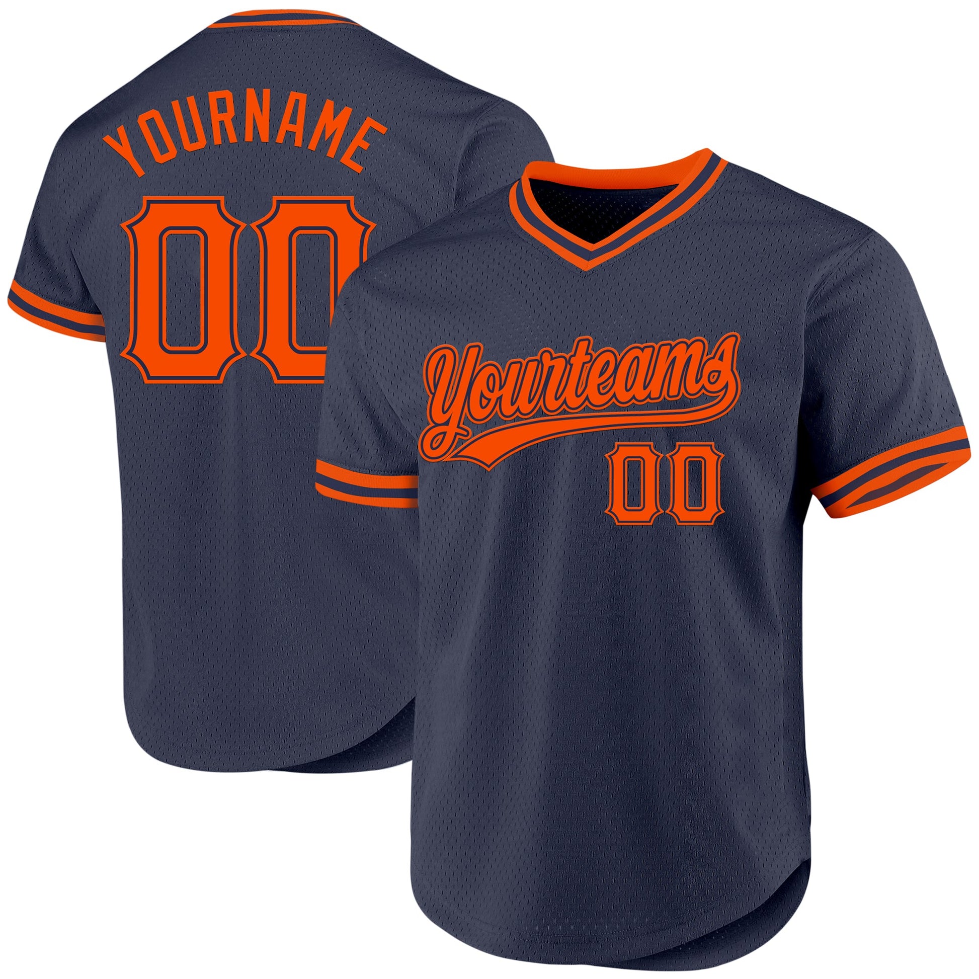 Custom Navy Orange Authentic Throwback Baseball Jersey - Main View