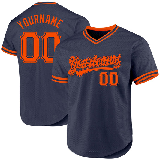 Custom Navy Orange Authentic Throwback Baseball Jersey - Main View