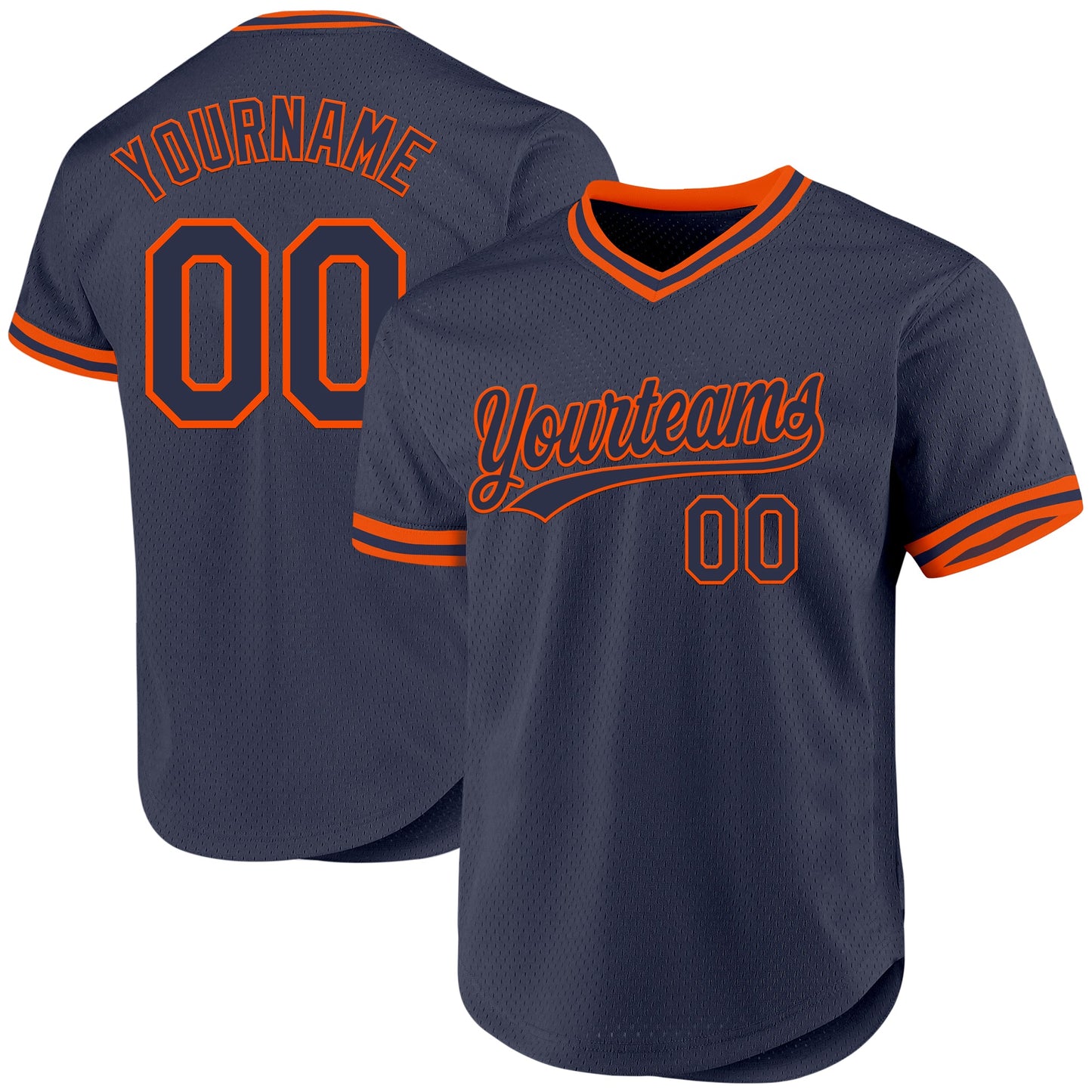 Custom Navy Orange Authentic Throwback Baseball Jersey - Main View
