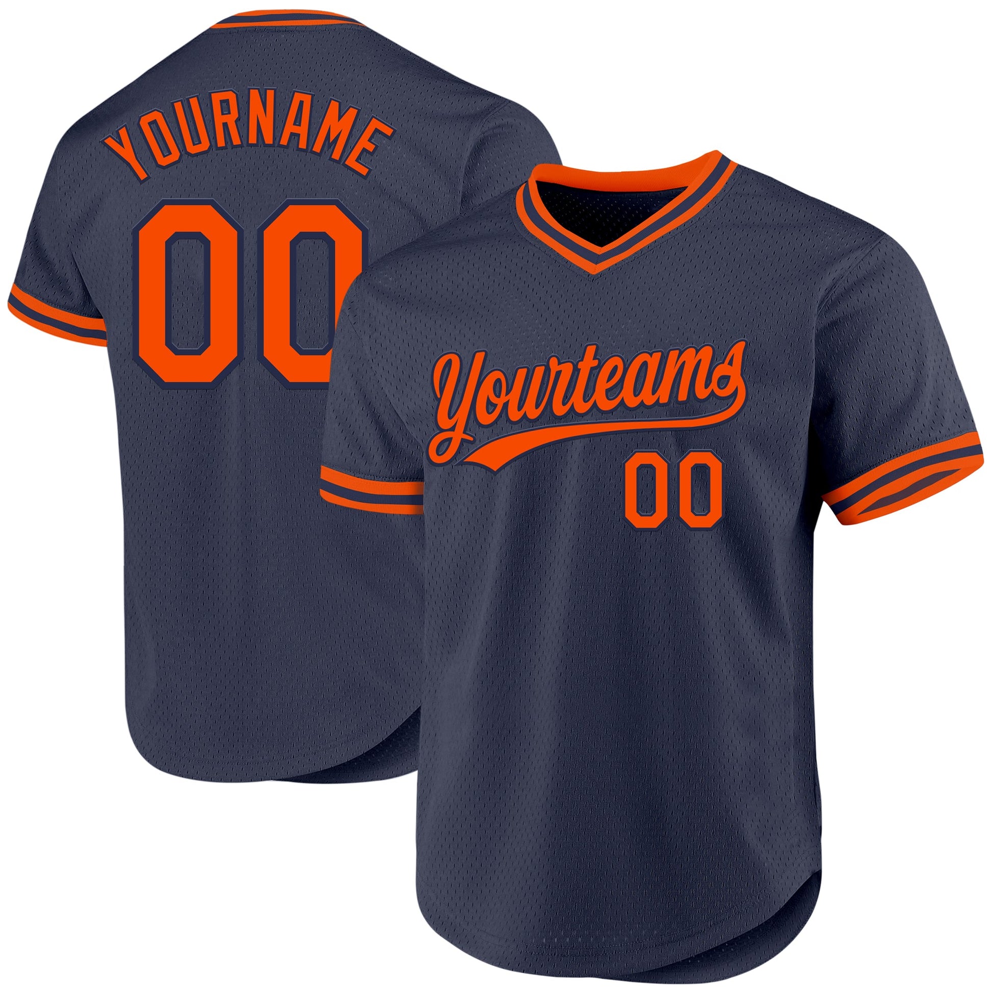 Custom Navy Orange Authentic Throwback Baseball Jersey - Main View