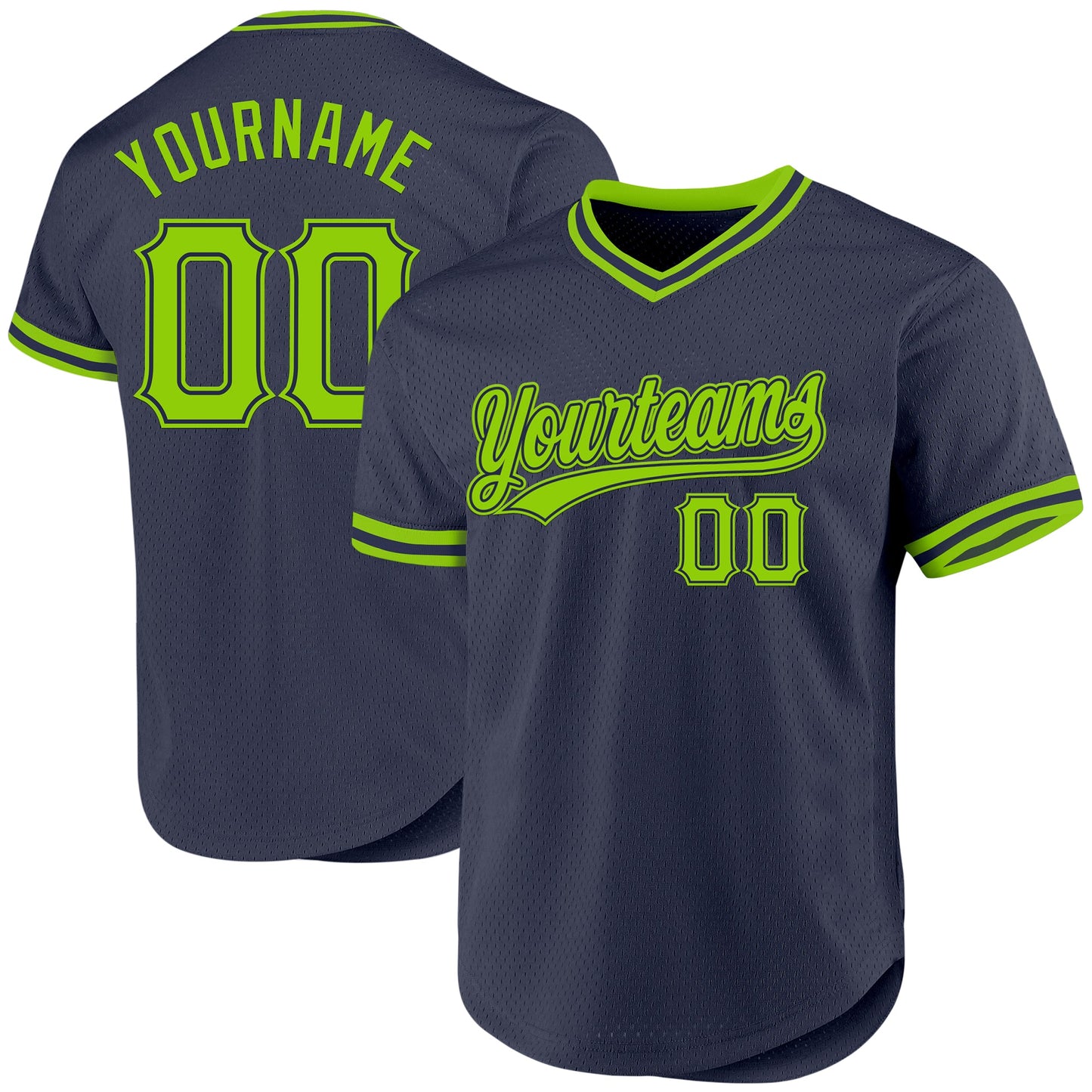 Custom Navy Neon Green Authentic Throwback Baseball Jersey - Main View
