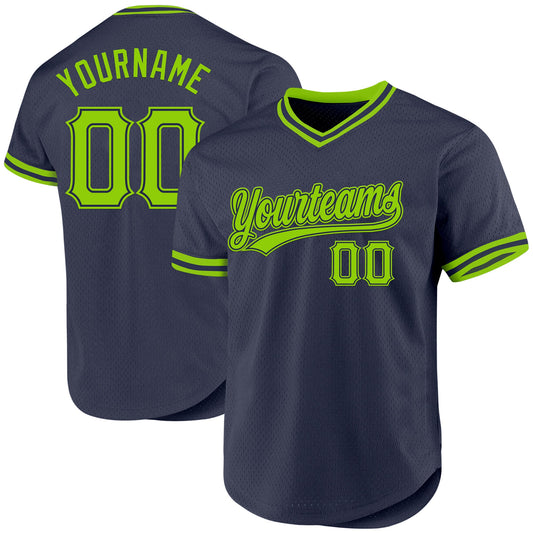 Custom Navy Neon Green Authentic Throwback Baseball Jersey - Main View